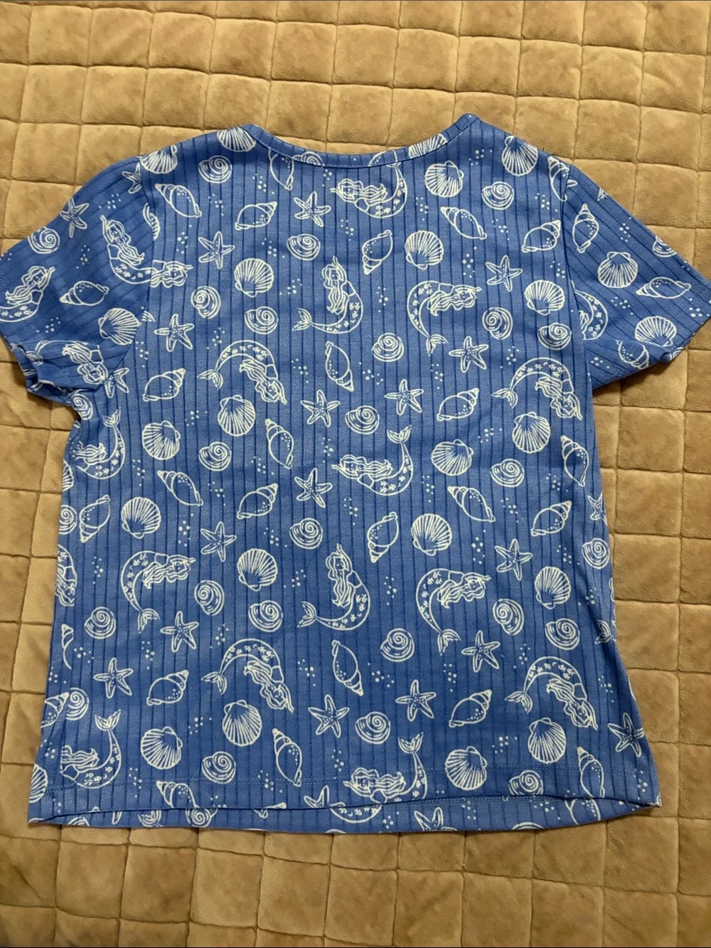Cuddl Duds Blue Seashell & Starfish Short Sleeve Pajama Set. Size L (10/12)